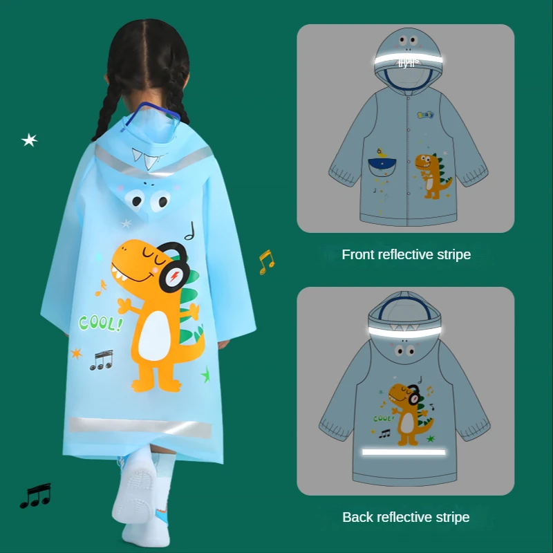 With reflective strip Children's raincoat boy girl Elementary school students baby Poncho kindergarten cute cartoon dinosaur