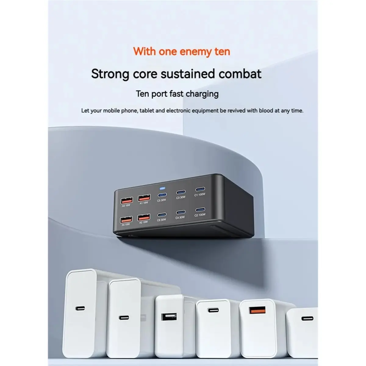 A46U 330W Gan Universal 10 Ports USB Type C PD 100W Charger QC3.0 Fast Charging Station for Laptop Phone Tablet PC UK Plug