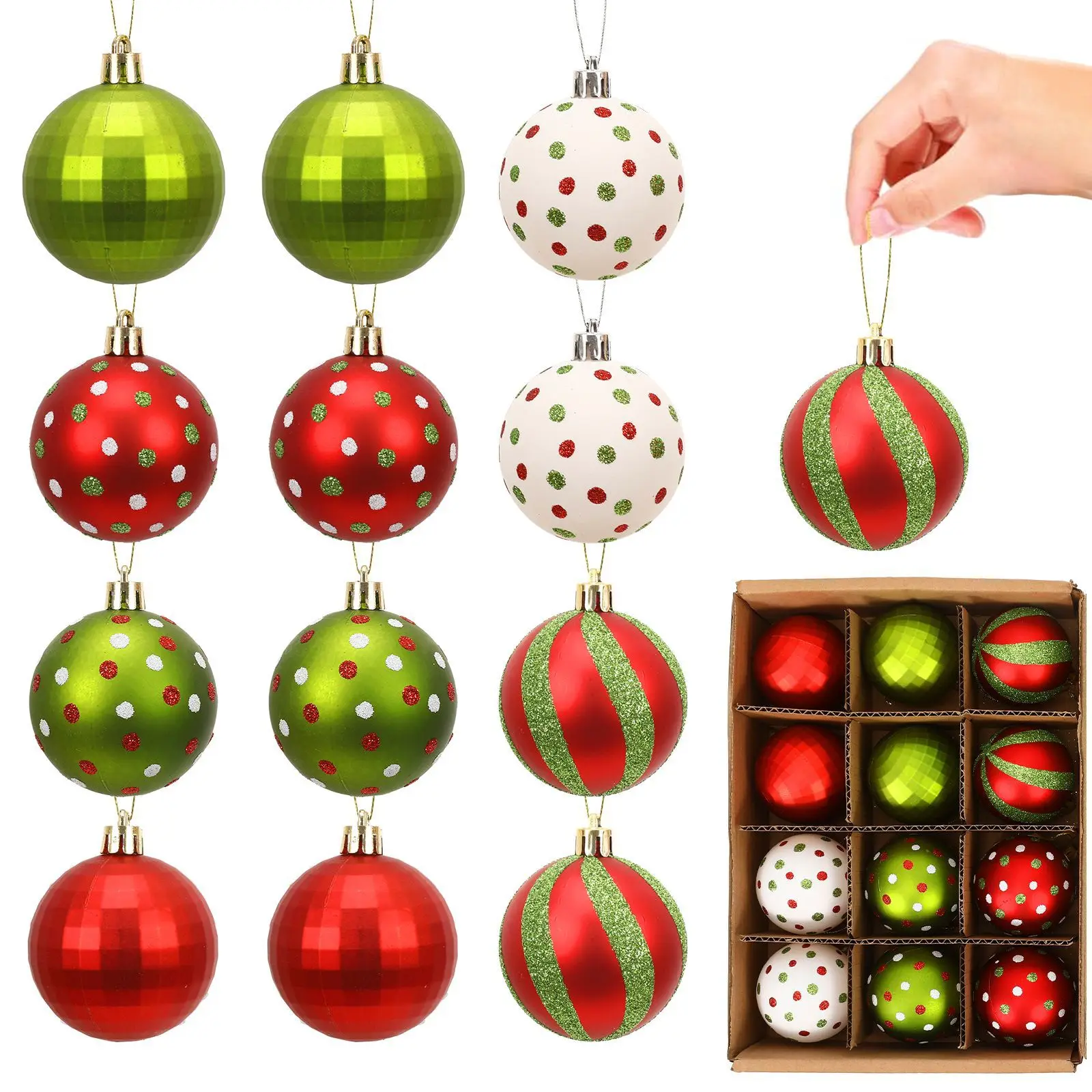 

12PCS 6cm Painted Matte Plastic Ball Christmas Ornaments Set 12 A for Christmas Tree Decorations Wreath Table Centerpiece