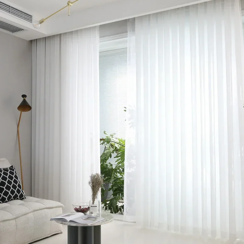 

Customized Nordic Simple White Tulle Chiffon Sheer Window Curtains for Living Room Bedroom Dining Light-transmitting Transparent