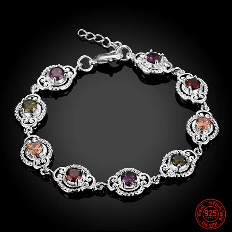 جديد غرامة 925 فضة موضة كريستال سوار رائع للنساء سيدة حفل زفاف مصمم مجوهرات هدايا عيد الميلاد