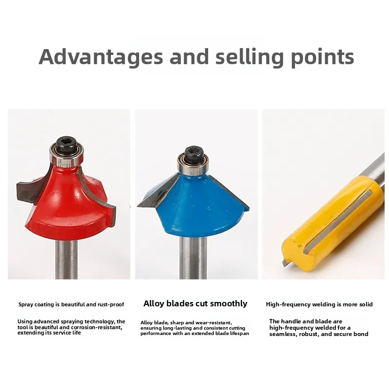 Universal Woodworking Router Bit Set Durable Carbide Milling Tools for Wood Edge Trimming, Grooving and Carving