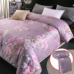 1PC High Grade Nordic Printed Silk Quilt Comforters Autumn/Winter Silk Quilt Mulberry Silk-Blanket Qween Double Twin Size Duvet