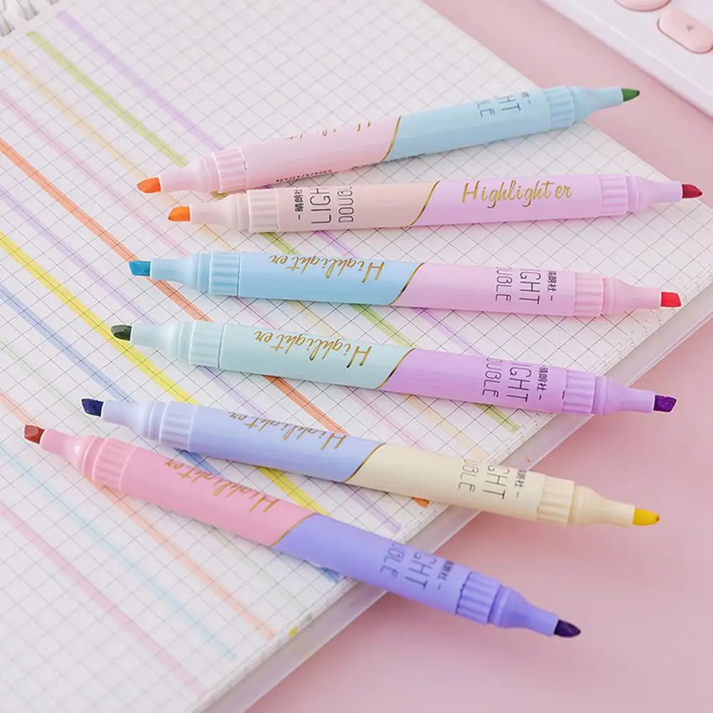 Practical Fluorescent Marker Plastic Marker Pen Uniform Ink Output 12 Colors Studying Book Marking Highlighter Pen Doodle