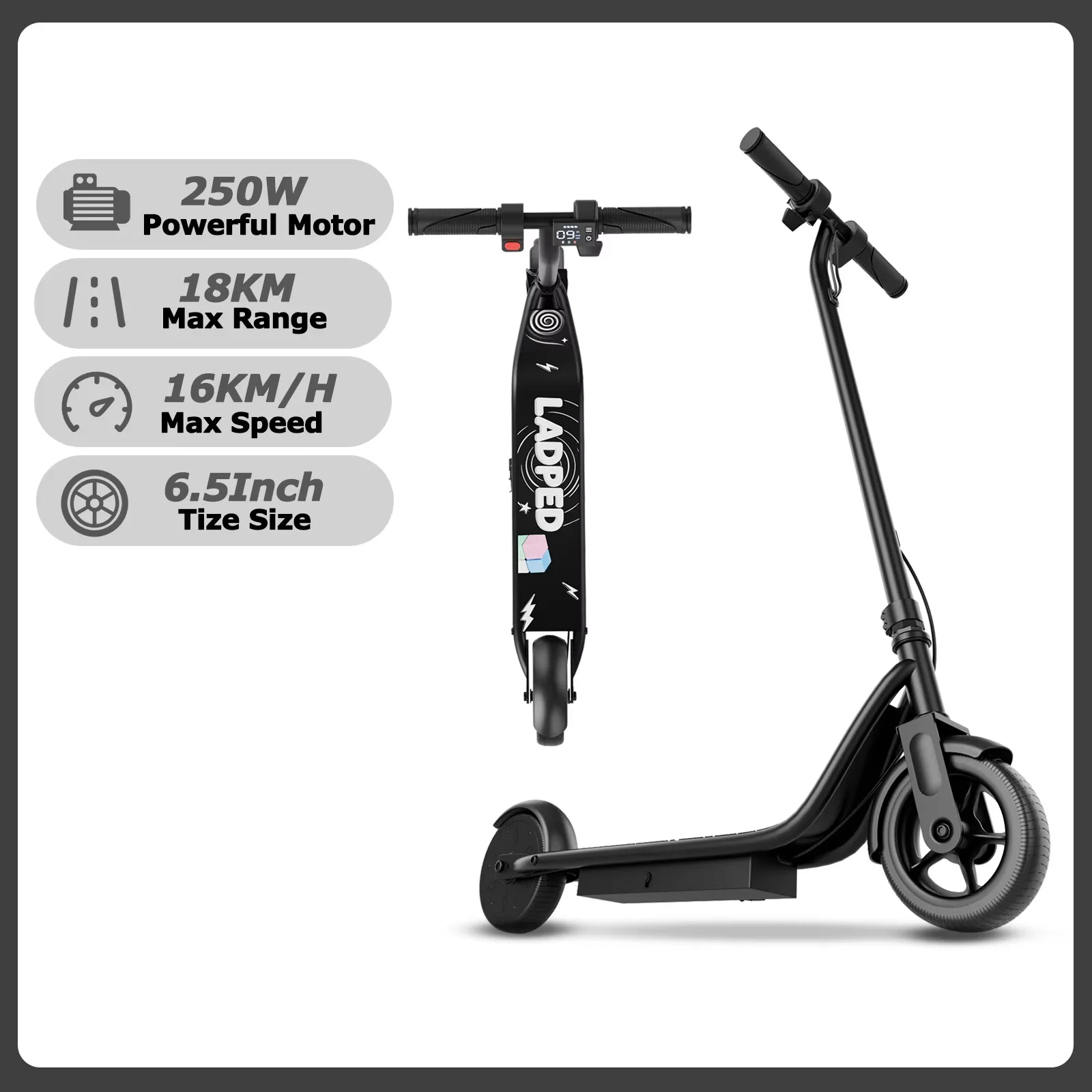 JUICEASE LPb5 elektrische scooter voor kinderen vanaf 6 jaar, topsnelheid 16 km/u, actieradius 18 km, 3 snelheidsstanden, een leuk cadeau voor kinderen, inklapbaar model.
