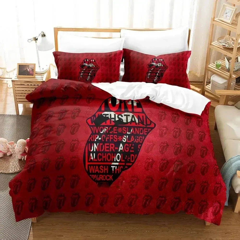 3D Print Fashion Stones Bedding Set Boys Girls Twin Queen Full Size R-Rolling Logo Duvet Cover Pillowcase Bed Adult Bedroom