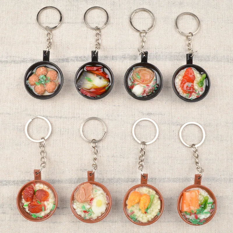 Simulation Food Key Chain 4cm Casserole Dish KeyRing pvc soft Glue keychains food model toy KeyChain Car Pendant K4923