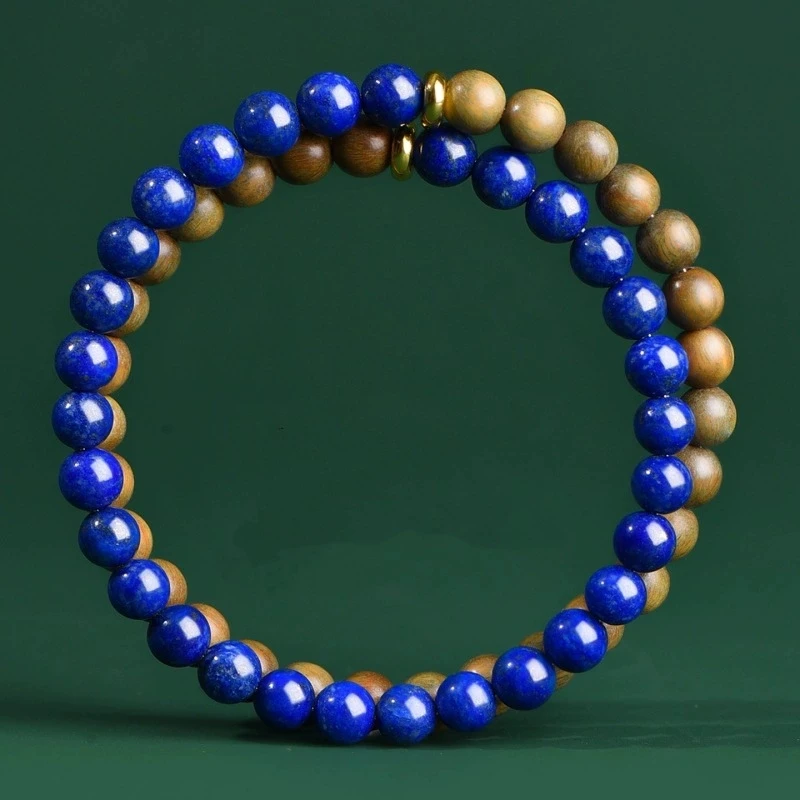 

Natural Lapis Lazuli Stone Bracelets Green Sandalwood Round Bead Handmade Vintage Buddha Mala Meditation Prayer Bangle Yoga Gift