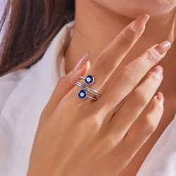 Lucky Turkish Evil Eye Adjustable Open Ring For Women Men Multi-Mayer Twisted Ring Gothic Aesthetic Wedding Party Jewelry Gift