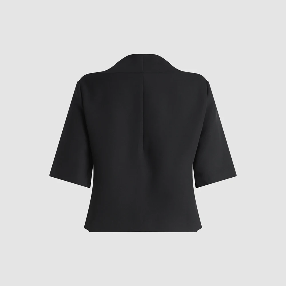 Ladies Cropped Blazer Stand Neck Mid Sleeve Single Breasted Button Short Jacket Slim Office Commuter Elegant Women Outer Coat
