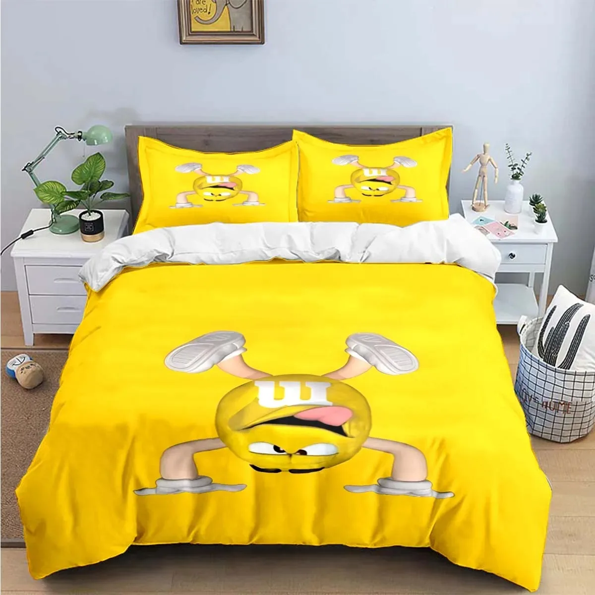 M&M Duvet Cover Pillowcase Chocolate Logo Bedding Set Adult Boy Girl Bedroom Decoration Children Single Double Large Size