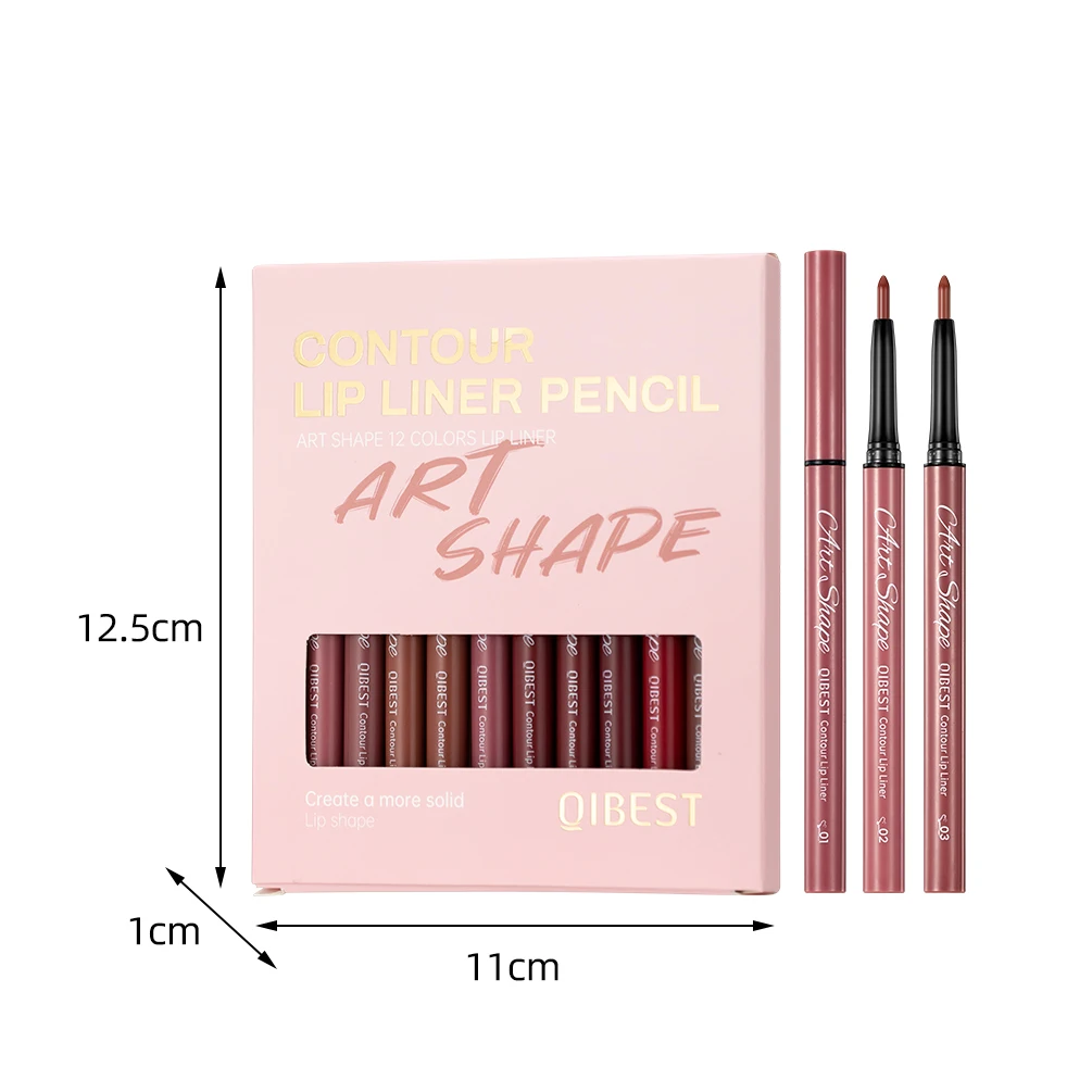 Conjunto de canetas delineadoras labiais QIBEST, 12 peças, de longa duração, à prova d'água, à prova de suor, fácil coloração, não desbota, renderização de cores, cosméticos