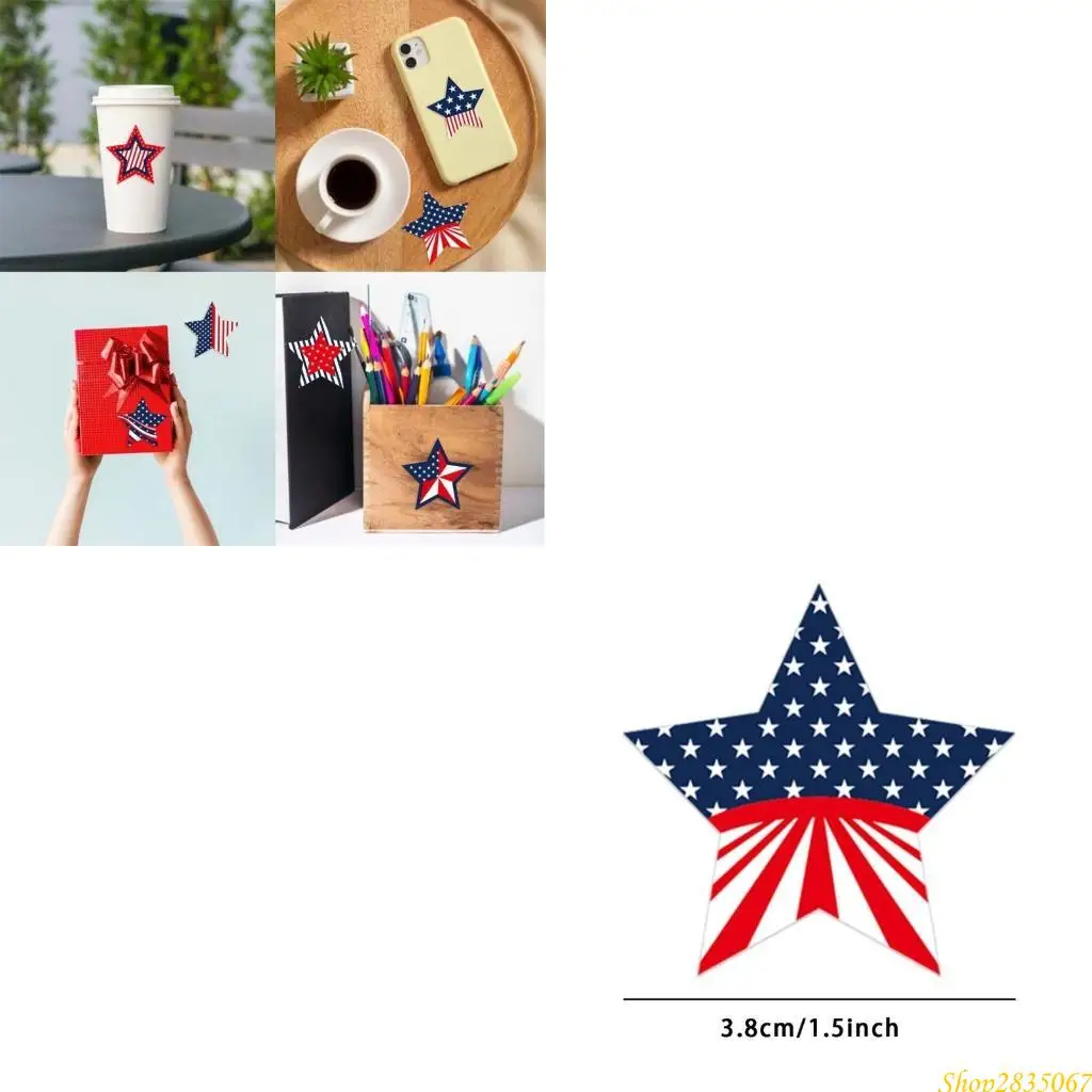 2000Pcs Independence Day Patriotic Stickers Gift Wrapping Labels Star Stickers 831F