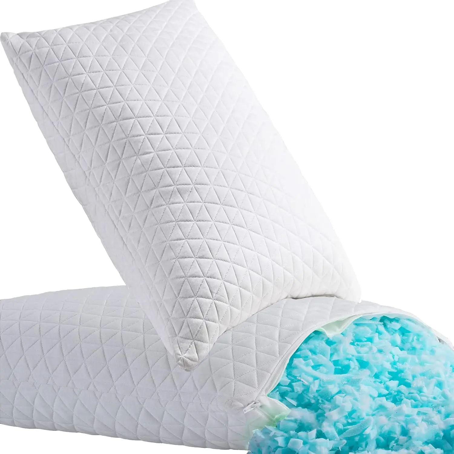 

Комплект из 2 охлаждающих подушек King Size из пены с эффектом памяти, регулируемые для сна на боку и на спине, со съемным чехлом