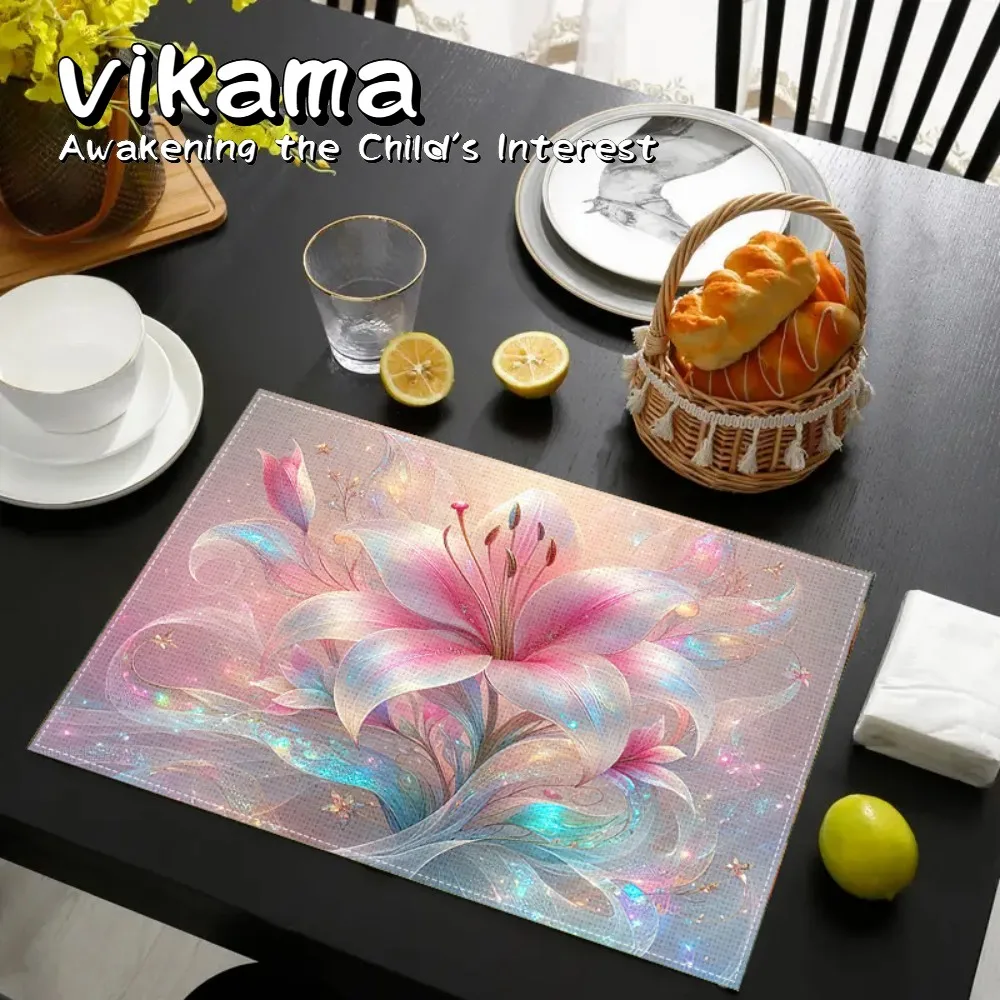 VIKAMA 4-teiliges Tischset-Set, Blumendruck, Tischsets und Untersetzer, Tischdekoration, Küche, Urlaub, Party, Weihnachten, Heimdekoration