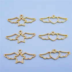 10PCS Angel Wing Charms Zinc Alloy Gold Color Hollow Heart Star Pendants Bezel Frame Resin Mold Epoxy Jewelry Making Accessory