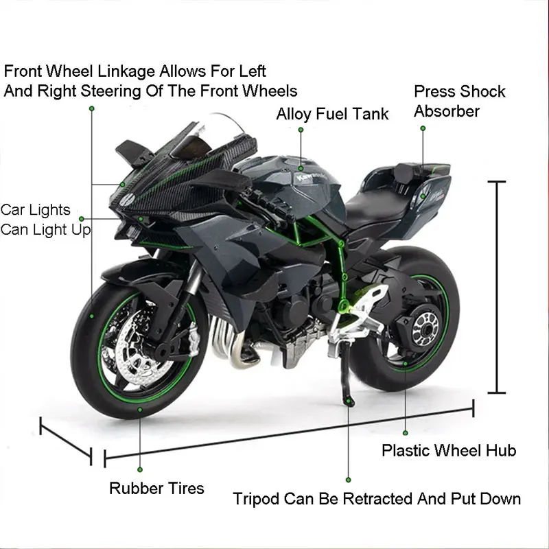 1:10 S1000RR Model Motorcycles Kawazaki NINJA H2R Toys Alloy Diecast Sound Light Shock Absorption Simulation Motorcycle Boy Gift