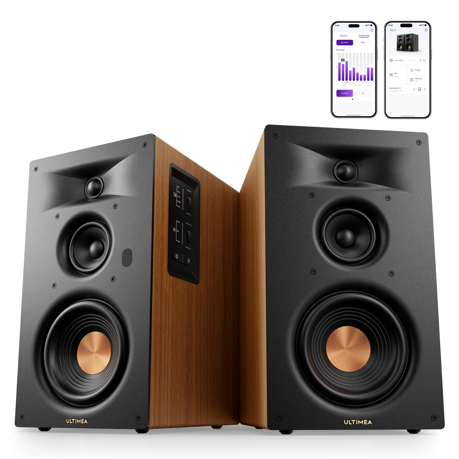 ULTIMEA 3-weg boekenplankluidsprekers met 5,25'' woofer, 70W RMS, app-bediening, Edge Horn Tech & BassMX voor thuisbioscoop, platenspeler