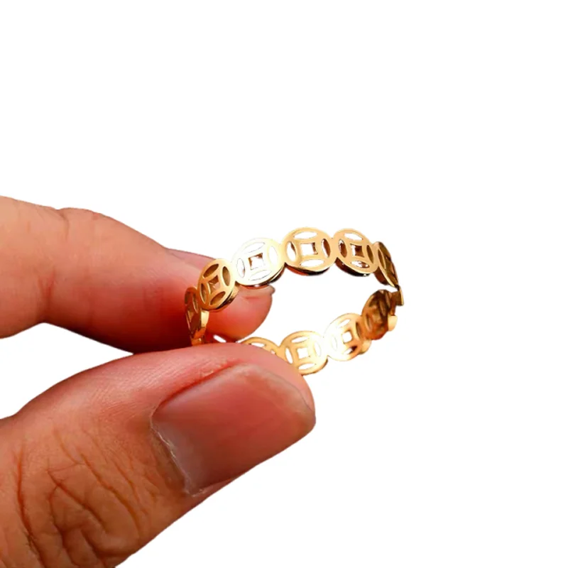 

Titanium Steel Copper Coin Ring Unisex Wealth Recruitment Ring Fashionable Accessory for Men And Women