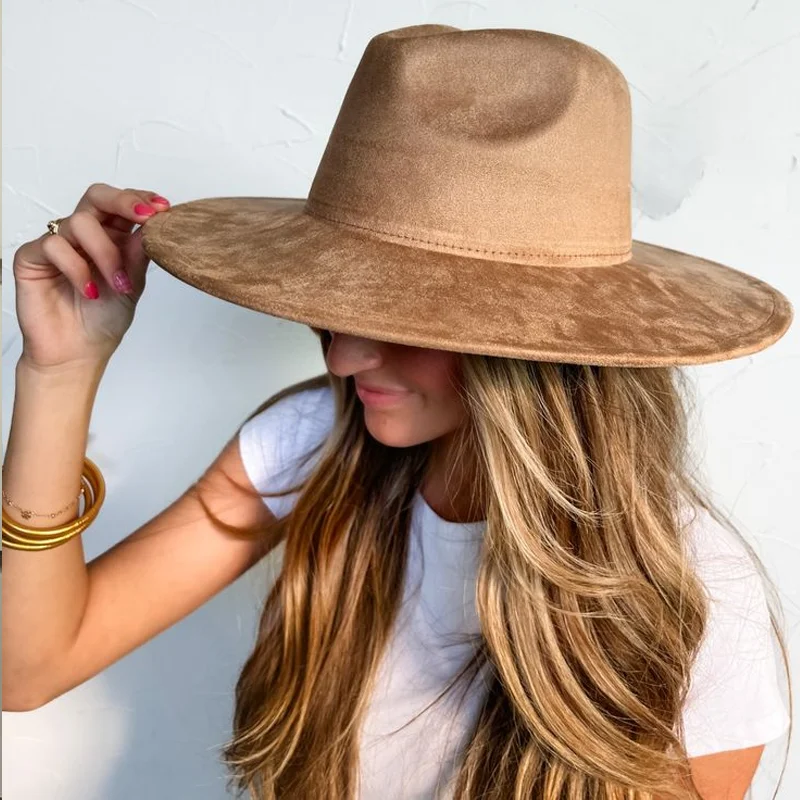 NEW Suede Top Hat Light Brown Fedora Hat Men Women Autumn Winter Felt Jazz Hats Classic Church Fedoras Chapeau Sombrero Mujer