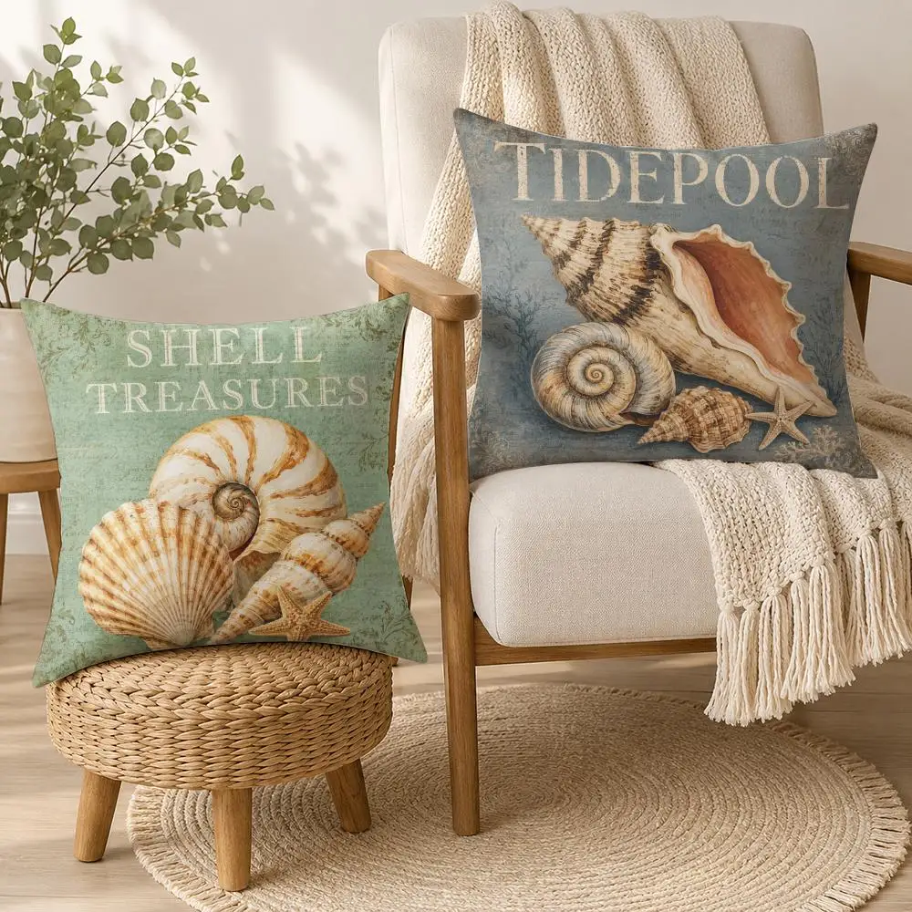Timeless Coastal Shell Cushion Cover Soft Plush Cushion Case Throw Pillowcase Cozy Home Sofa Bed Living Room Bedroom Decor