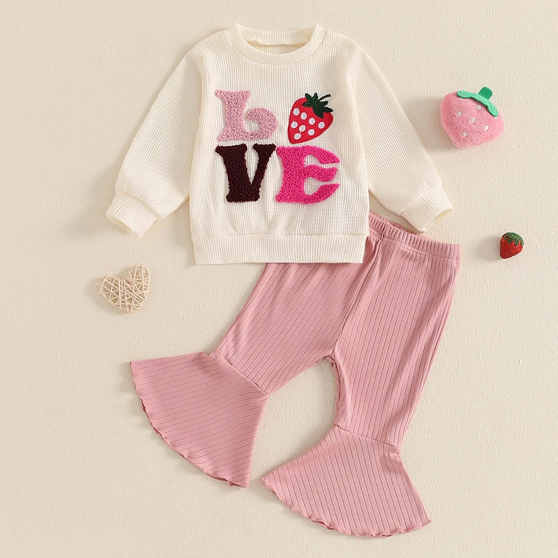 Tenue 2 pièces Harvey Letters pour bébé fille, sweat-shirt à manches longues avec taille élastique, pantalon évasé, vêtements d'automne