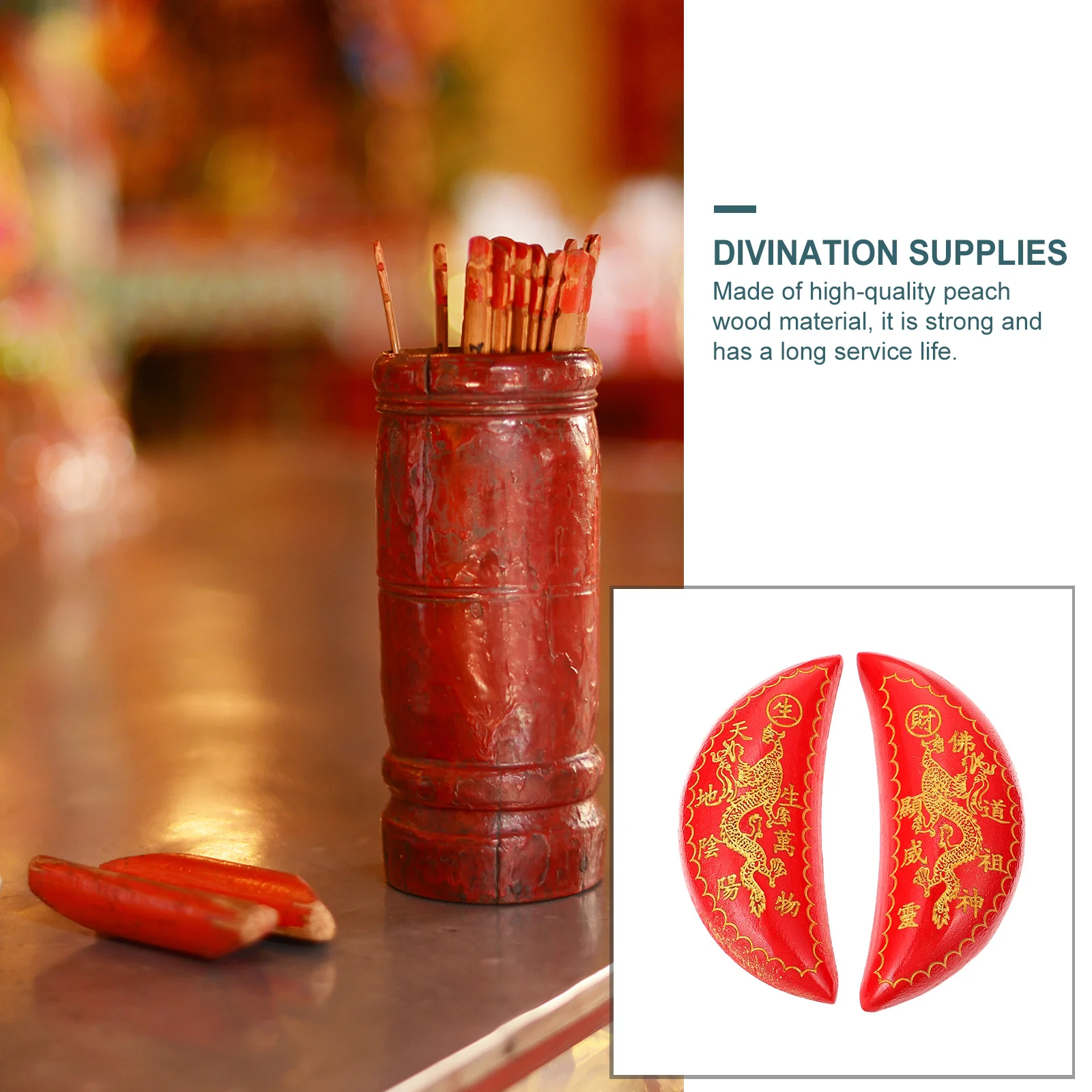 

1 Pair Moon-Shaped Feng Shui Holy Cup High-Quality Peach Wood Divination Tool Smooth Long-Lasting Cups Temple
