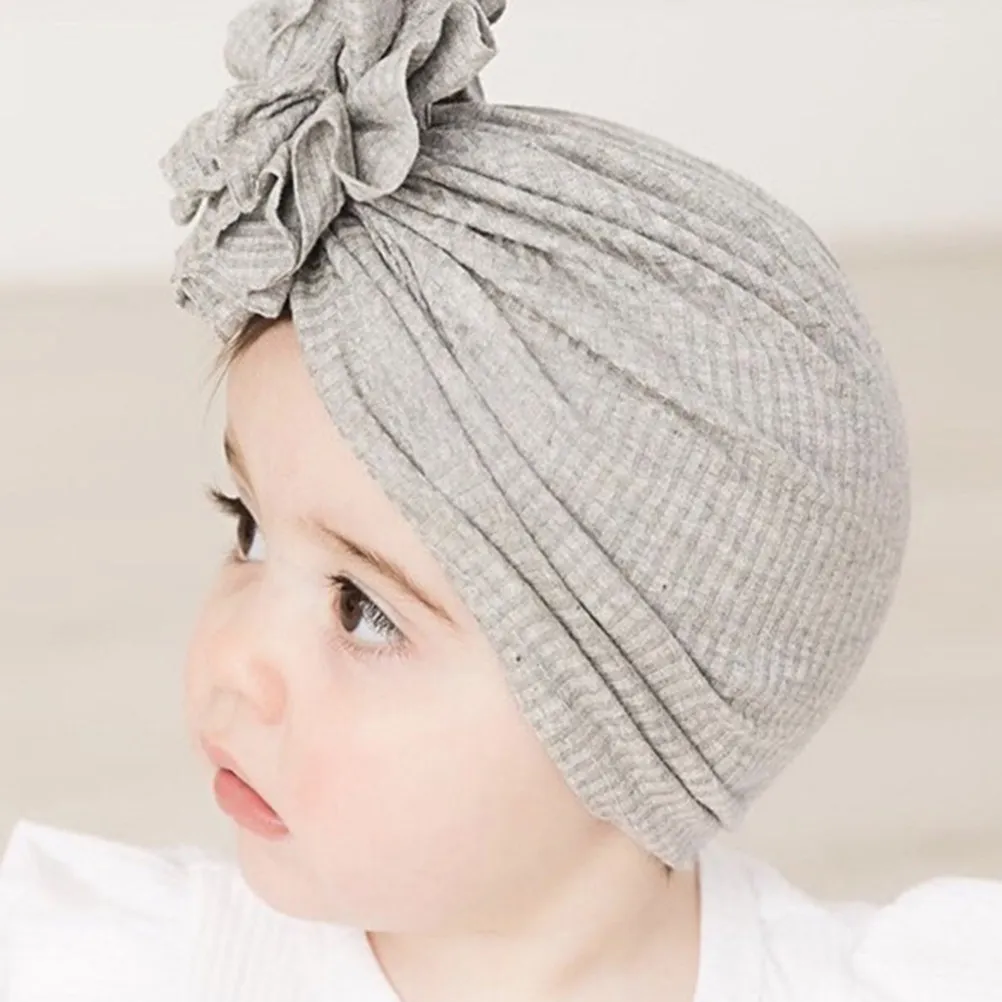

4Pcs Flower Design Baby Cap Set Lightweight Cotton Knitted Breathable Infant Beanie for Newborn Toddlers Elastic Turban