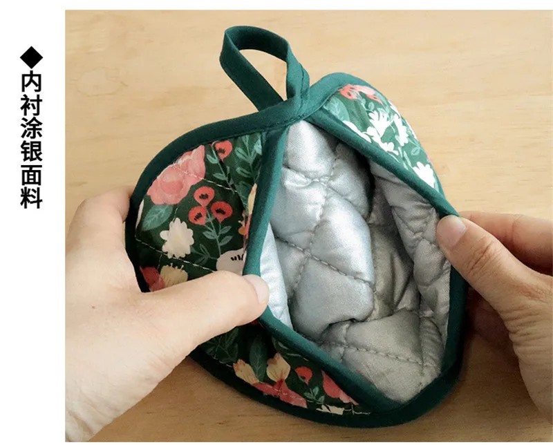 Japanische Blume Baumwolle gedruckt Backofen Handschuhe Home Küche heiß beständig herzförmige Hand Clip Isolierung Pad – Detail 13