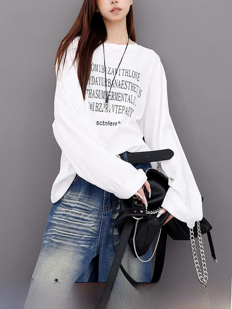 

Женская свободная повседневная футболка NZNB с американским принтом, осенняя новинка, модный топ