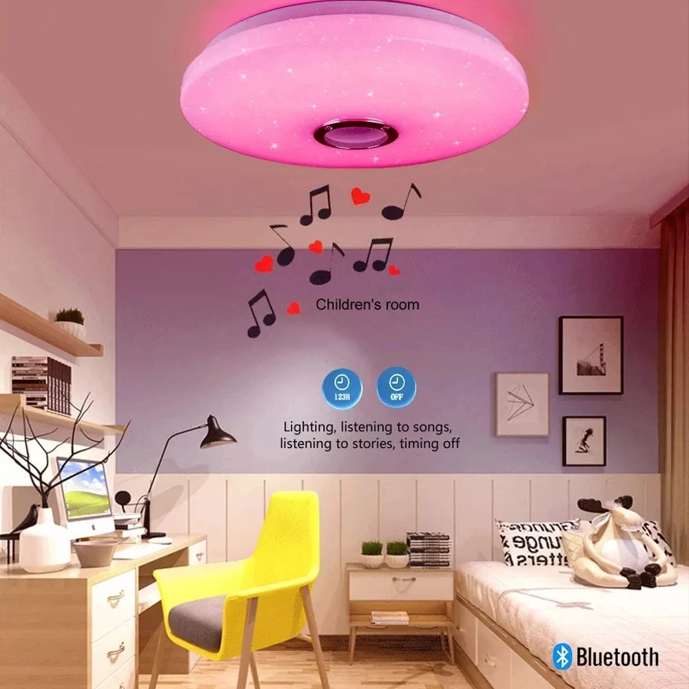 MANVIV LED Smart RGB Ceiling Light 52W Bluetooth APP Remote Control Bedroom Lamp Music Speaker 220V Dimmable Home Ambient Light