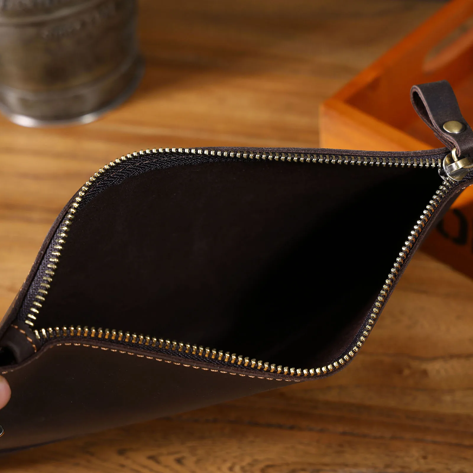 Vintage Echtleder Herren-Clutch-Tasche Lange Geldbörse für Männer Erstklassiges Leder Retro-Kartenhalter Handyhalter – Detail 16