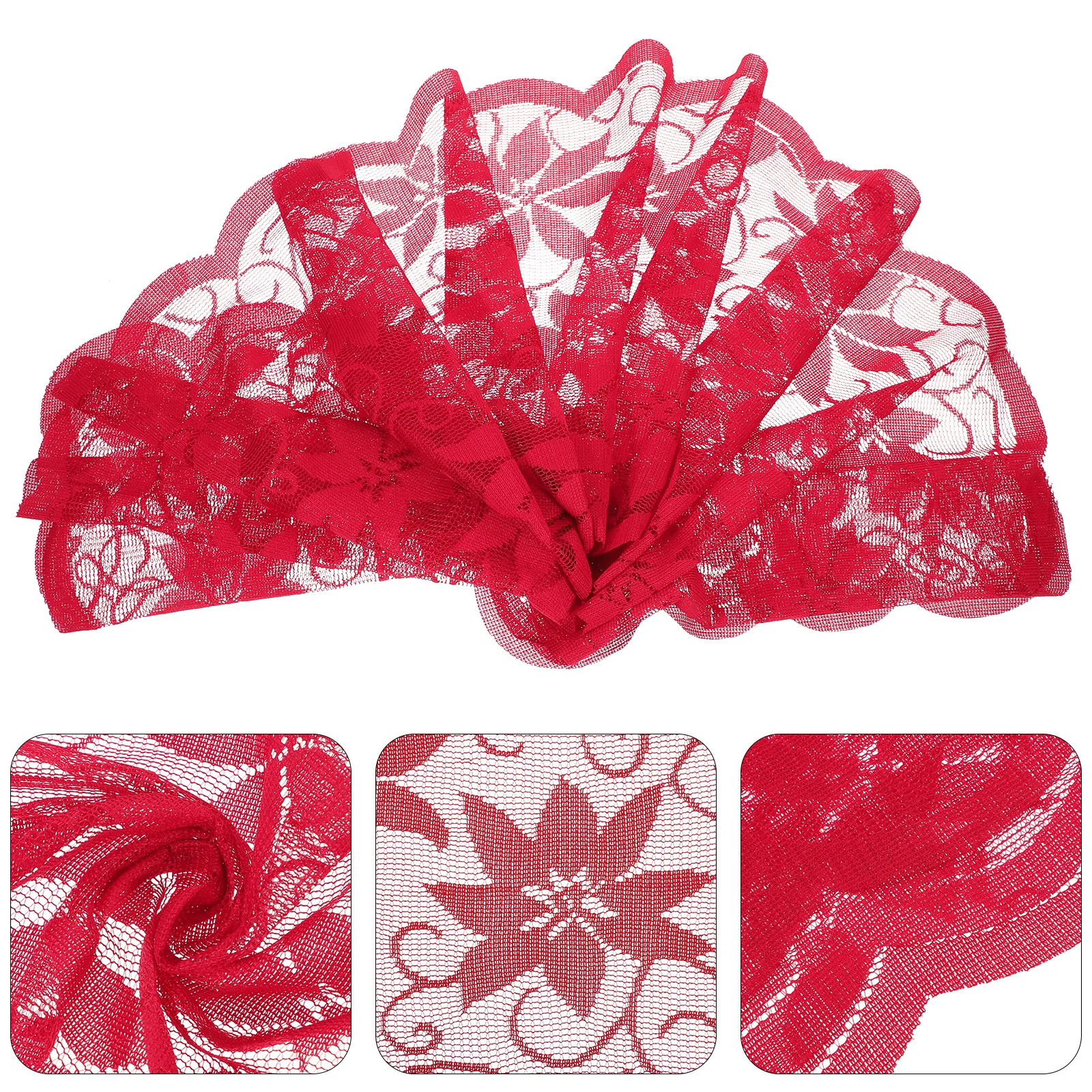 

1Pcs Christmas Table Flag Table Cover Red Lace Flower Pattern 72 Inches Christmas Tablecloth Festive Decor