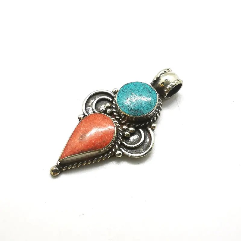 Nepal Hand Vintage Lovely Charms Copper Inlaid Colorful Stone RUYI Multi Designs TBP272