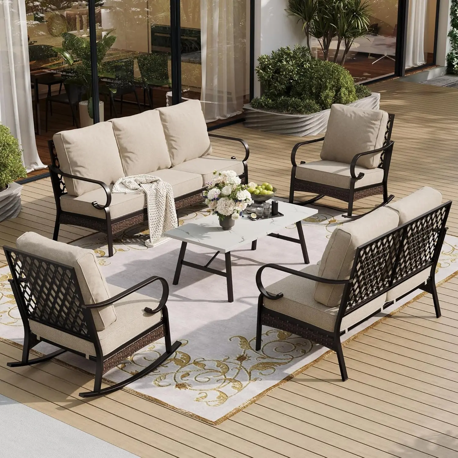 

Комплект садовой мебели из 5 предметов, металлический, для патио, наборы для отдыха на открытом воздухе, уличная мебель для сидения, 3-местный диван, 2 ножки, на заказ