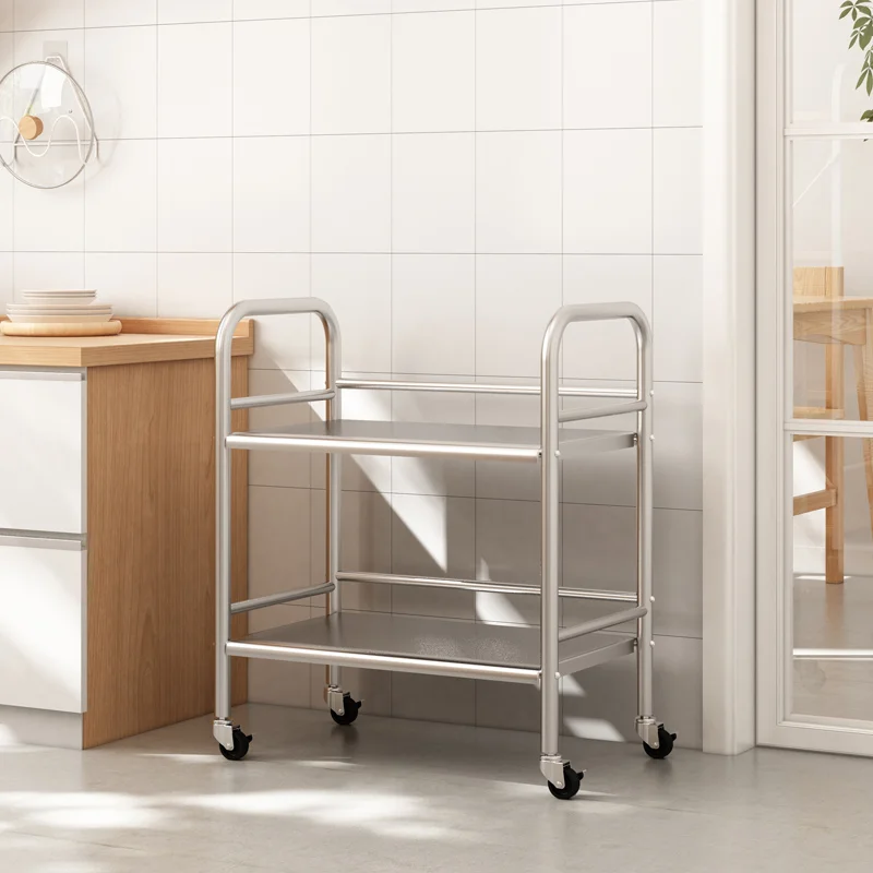 Stainless Steel Utility Cart Kitchen Serving Trolley Heavy-Duty Food Delivery Wagon for Restaurant Hotel Mobile Storage Cart