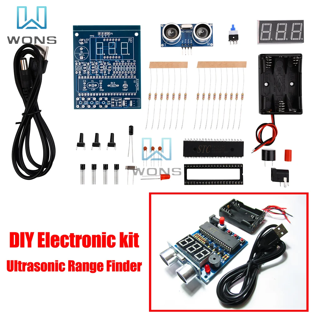 Hc-sr04 Ultrasonic Range Finder DIY Electronic Kit 51 Single Chip Microcomputer Reversing Radar Alarm Moudle LCD Display DIY Kit