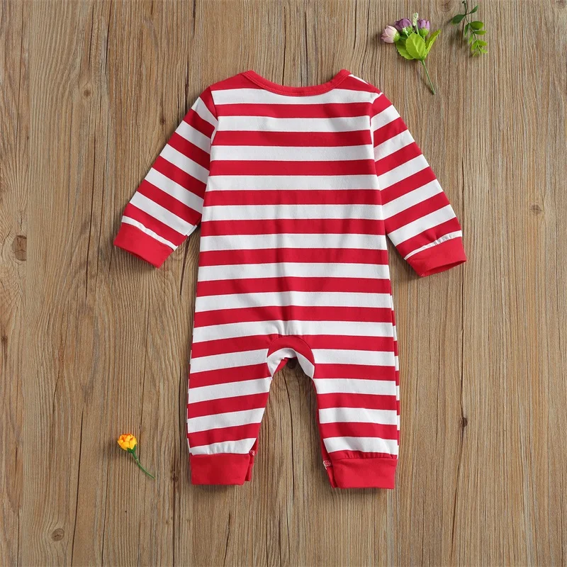 Infant s Cozy Striped Bodysuit with Long Sleeves and Round Neckline Featuring Delicate Embroidered Design - Adorable Romper