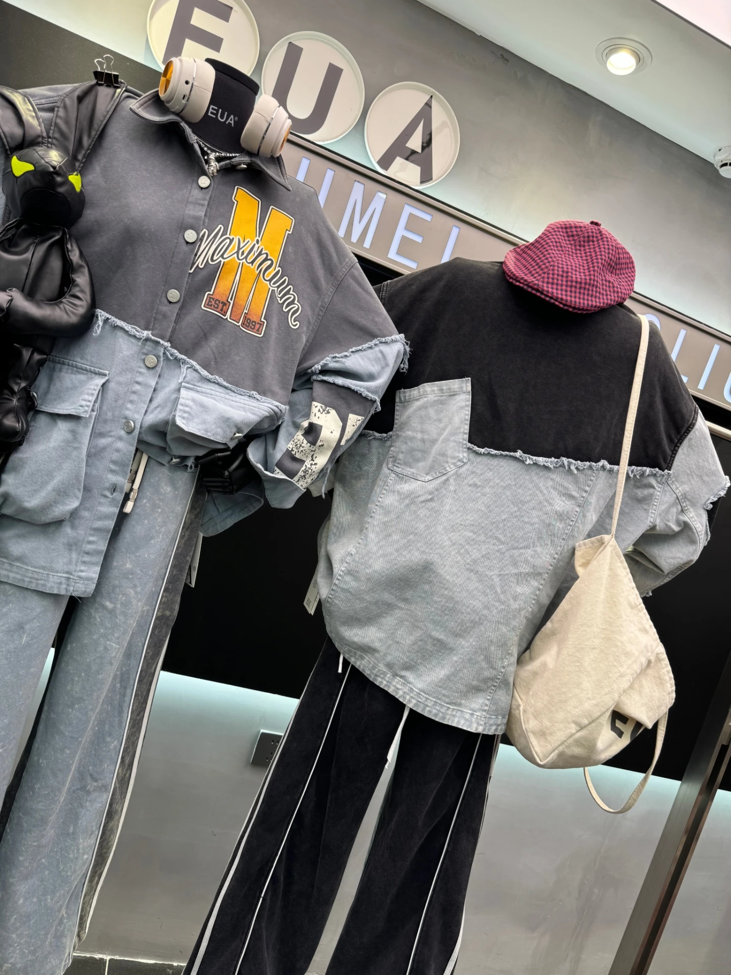 European Style Printed Pocket Long Sleeve Denim Shirt for Women 2025 Autumn New American Retro Color Block Loose Button Jacket