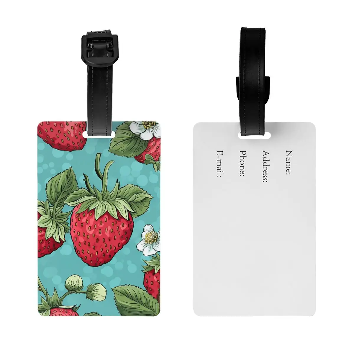 جميلة عالية التصميم الفراولة مع الزهور نمط علامات الأمتعة الأمتعة الصعود علامة التسمية حامل معرف اسم العنوان #2