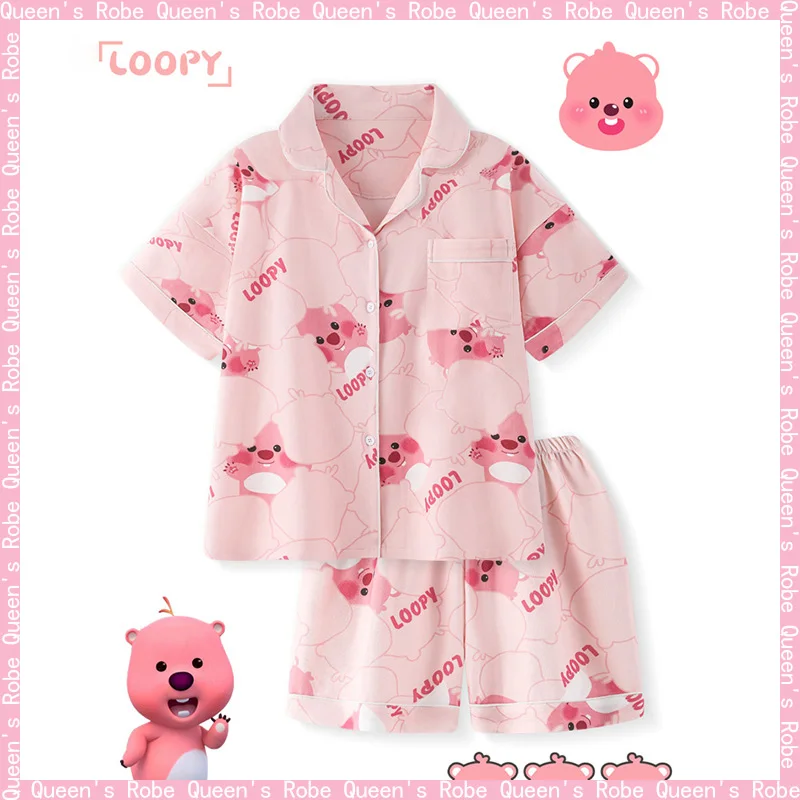 Miniso Loopy Nightwear Women'S Summer Cool Cotton Cartoon Cute Little Beaver Short Sleeve Thin Set Home Clothes Birthday Gift