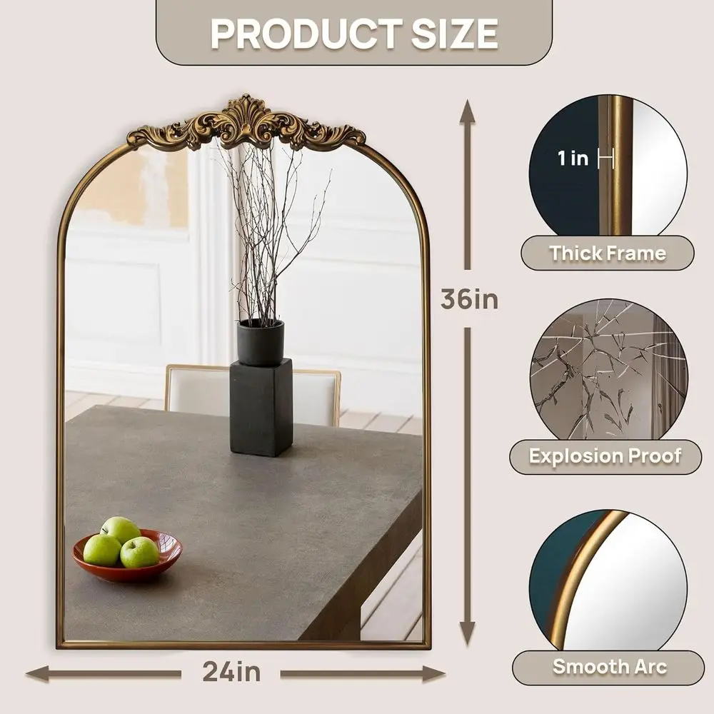 24x36 Vintage Gold verzierter Barockspiegel mit antikem Messingrahmen, ideal für Eingangsbereich, Kamin, Wohnzimmer, Flur oder Badezimmer