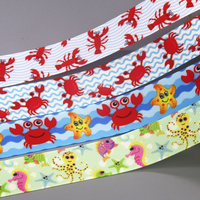 DHK 50yards Crab Lobster Sea Animal Printed Grosgrain Ribbon Accessories Material Decoration Collar DIY Sewing Craft S2384