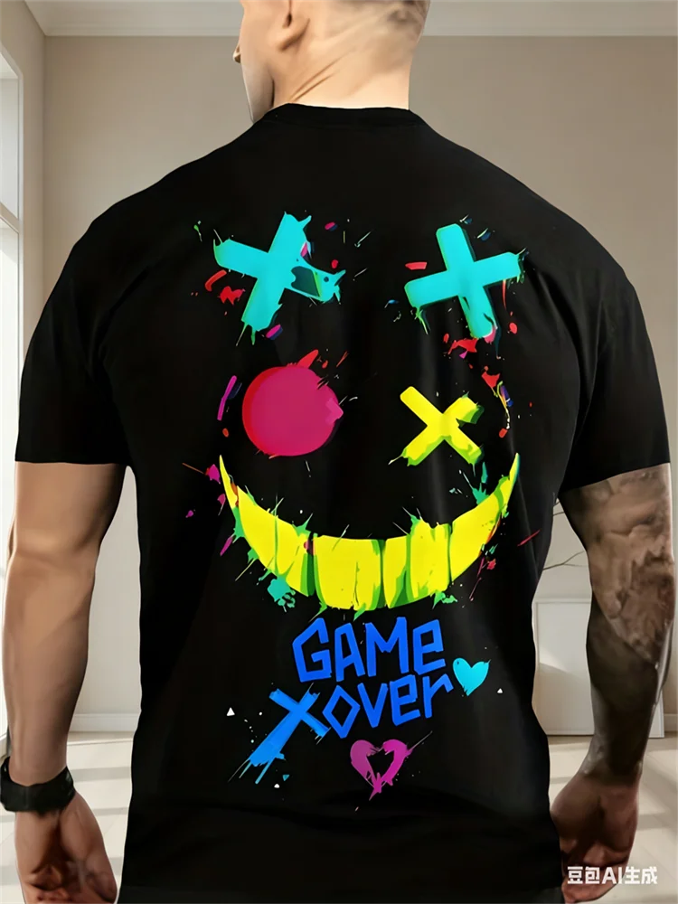 T-shirt moda di strada estiva per uomo Hip Hop girocollo manica corta Top espressione 3D stampa pullover Tee uomo abbigliamento oversize