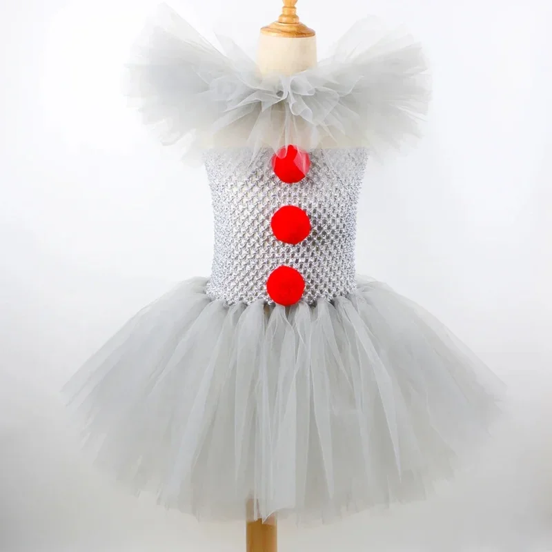 Halloween Pennywise kostuum voor kinderen griezelige clown cosplay carnaval feestkleding grijze kinderen meisjes fancy tule tutu jurk set