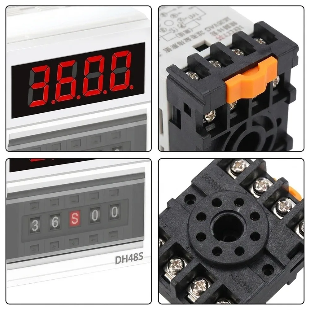 Digital Cyclic Time Relay Switch with LED Display Flip Cover Base 0.1 Second to 99 Hour Adjustable Range for Industrial Use