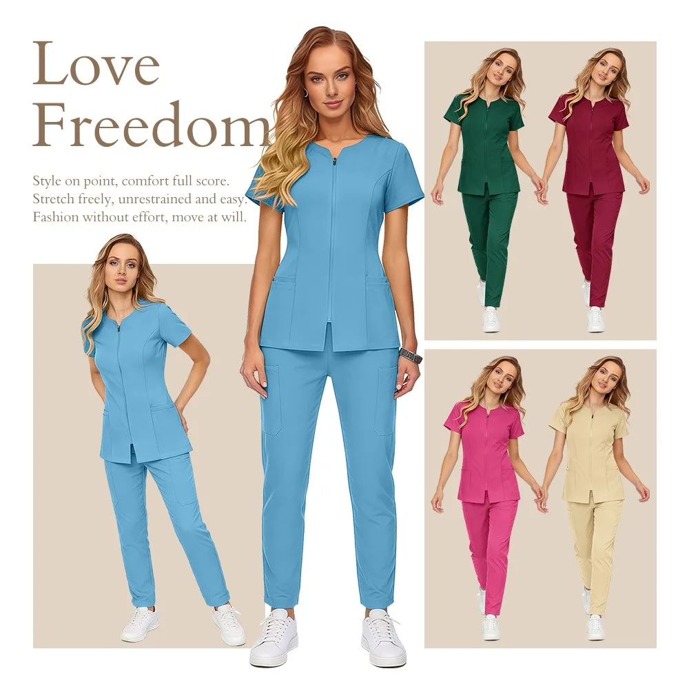 Großhandel Medizinisches Scrub-Set aus Spandex-Stretch, Krankenschwester-Uniform, Beauty-Spa-Uniform, Gesundheitswesen-Pflegeuniform, Apotheken-Laborkittel, Klinische Uniform