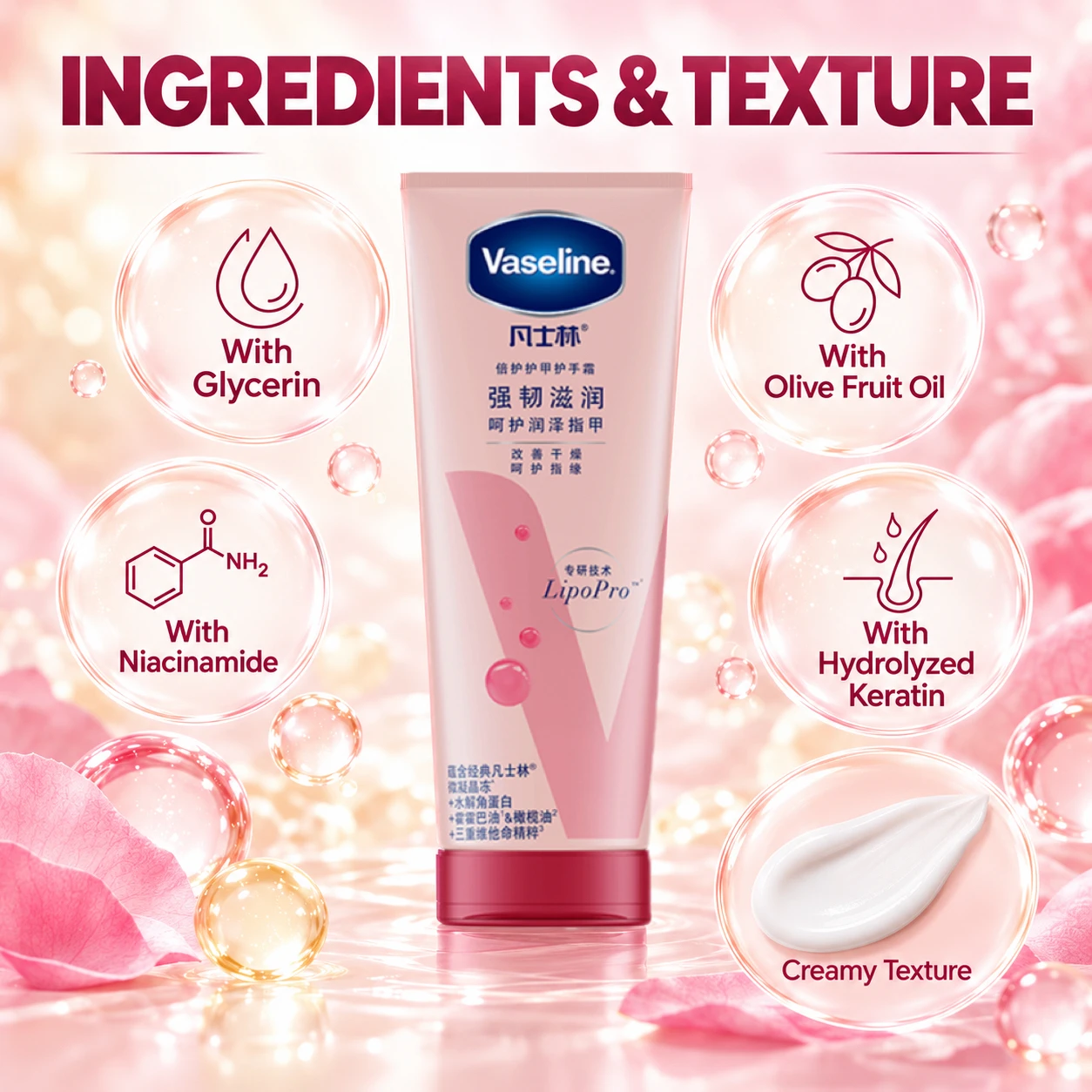 Vaseline 2Pcs Care Set,200ml Body Lotion +100ml Hand&Nail Cream,Moisturizing For Dry Rough Skin,Christmas Holiday Skin Care Gift