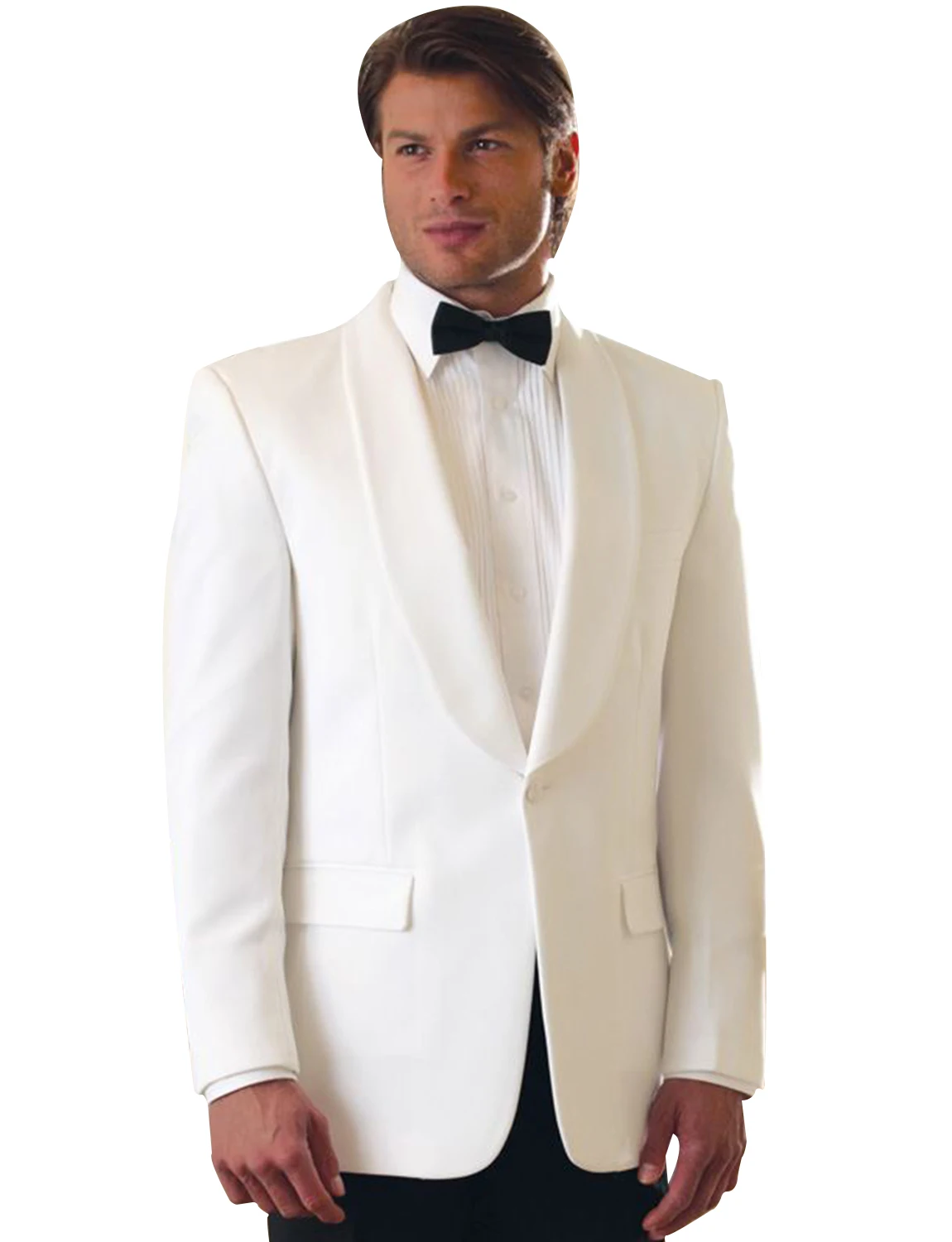 Ivory Men\'s Groom Tuxedos 2 Pieces Shawl Lapel One Button Blazer Black Pants Business Tuxedo Formal Suit for Men Jacket Trousers