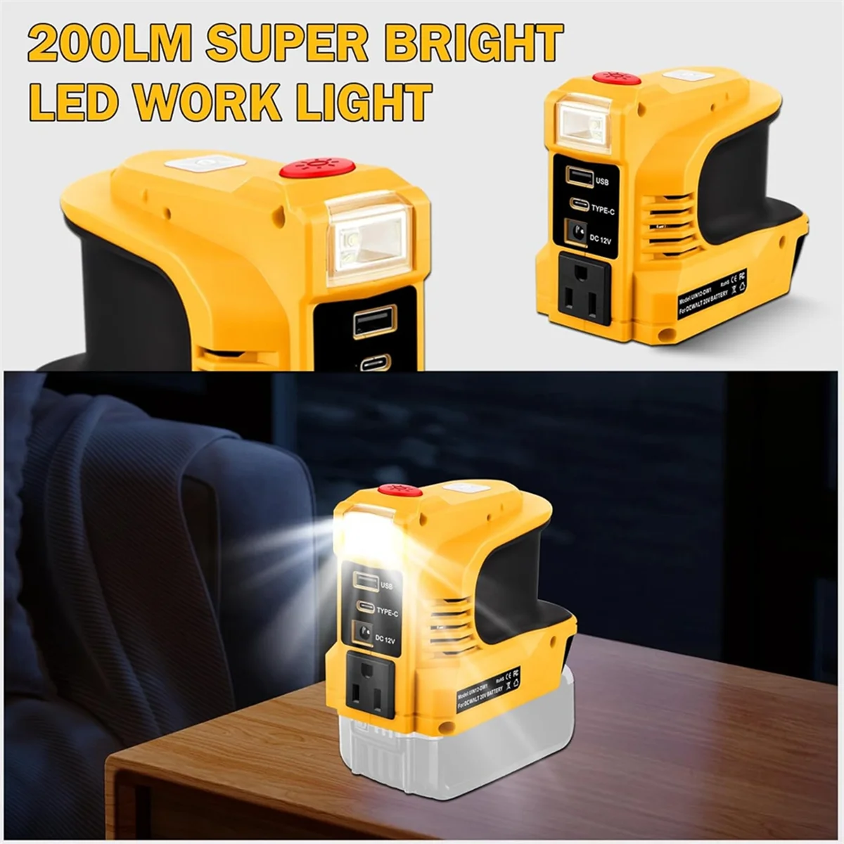 A002 Inverter Daya 180W untuk Baterai 20V, Konversi Catu Daya - Stopkontak Bertenaga Baterai DC 20V Ke 110V-120V Colokan AS